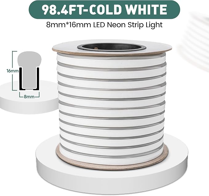 GZBtech Flexible LED Neon Rope Lights 100FT,AC 110-120V Waterproof Strip Light, 120 LEDs/M Cuttable Connectable Neon Lighting for Indoor Outdoor Home Decor/Commercial Use-Cold White 30M, ETL Listed