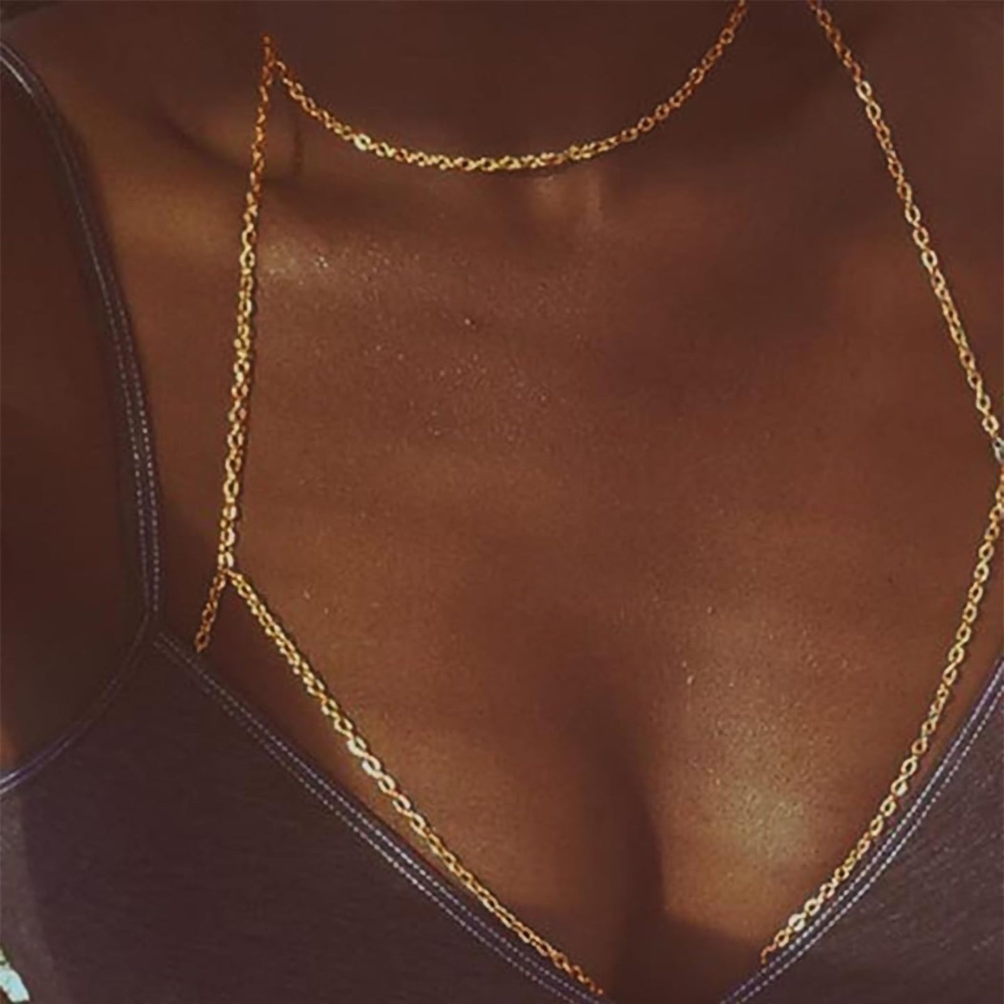 14K Gold Plated Body Chains for Women, Sexy Layered Belly Waist Chain Crossover Bikini Bra Chain, Summer Beach Rhinestone Body Jewelry(Neckchain)