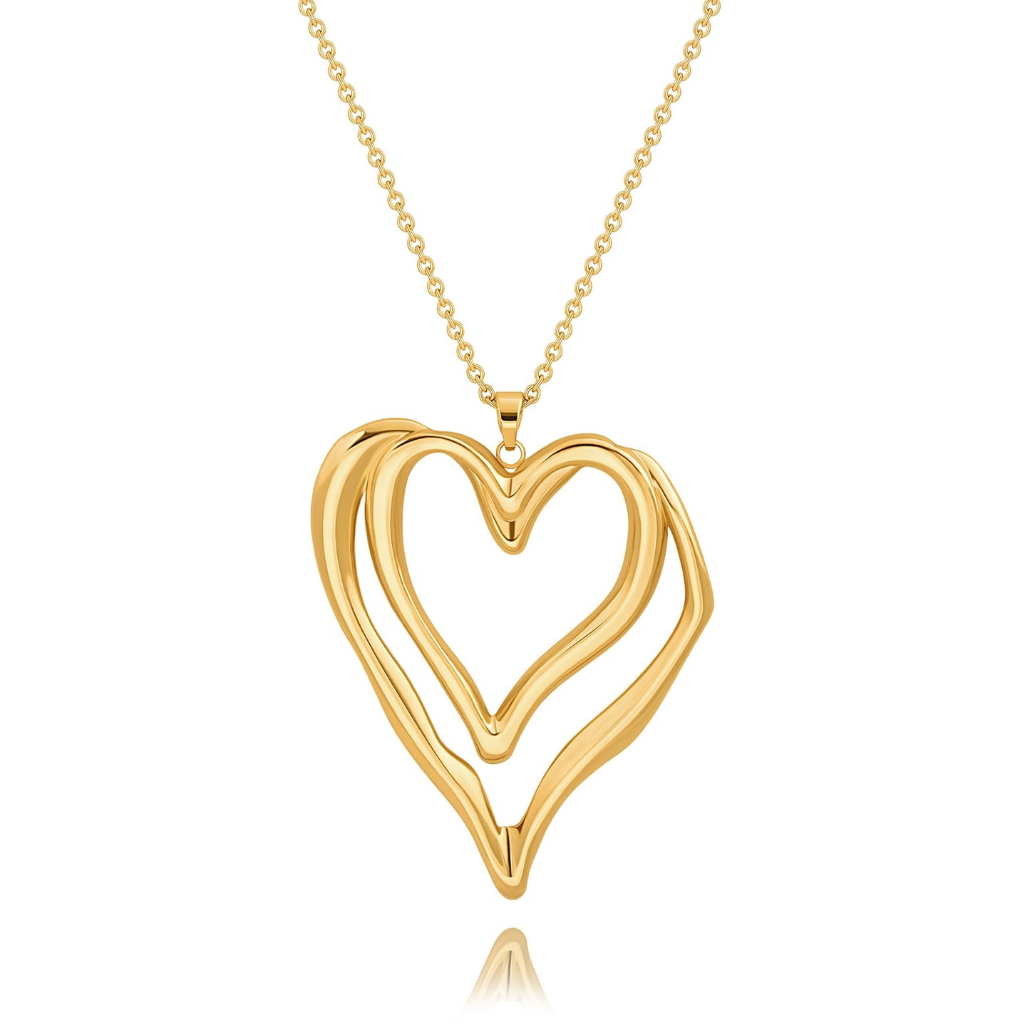 CANEVINKA 18K Gold Plated Cute Heart Necklace for Woman Long Sweater Chain Necklace Charm Open Heart Pendant