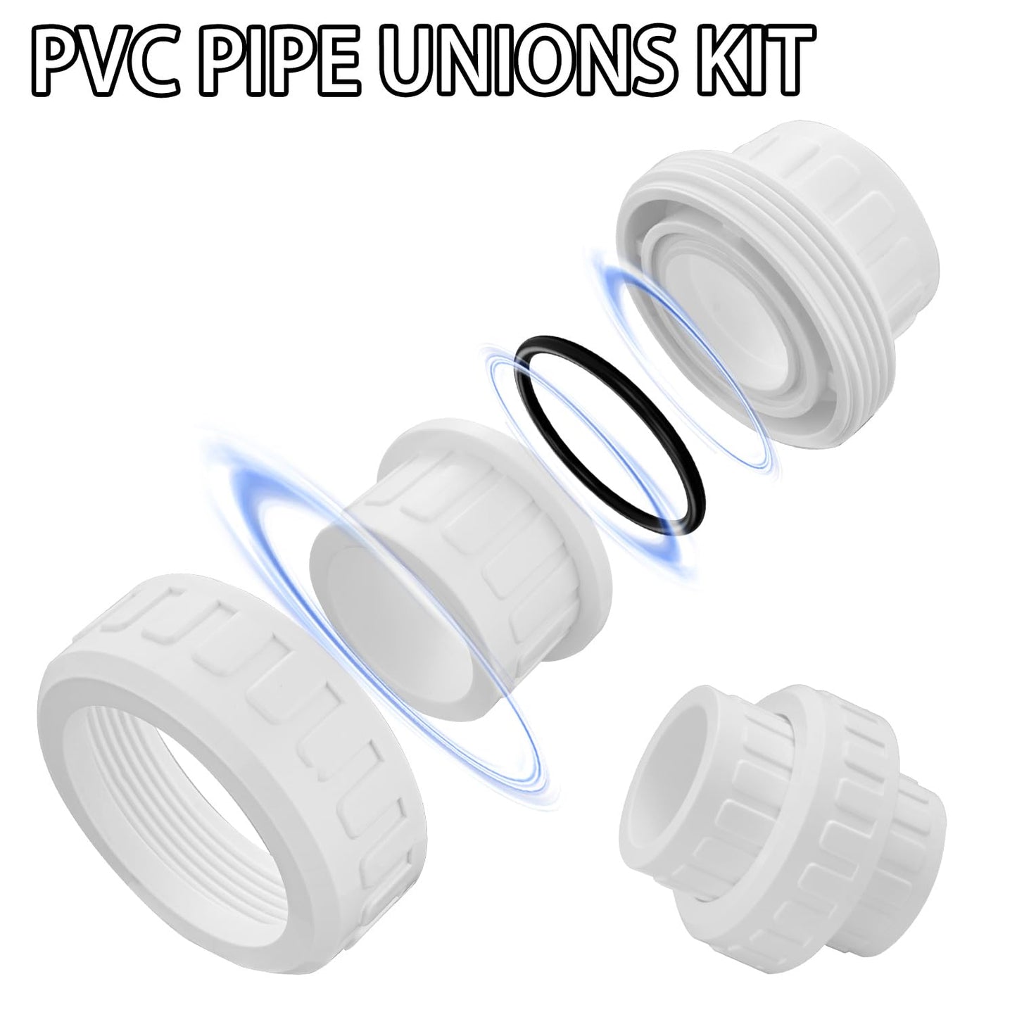 Carvedexquisitely 2" PVC Union Coupling Pipe Fitting (actual diameter 2.37") PVC Adapter Schedule 40(Socket x Socket), EPDM O-Ring, White 2 Pack