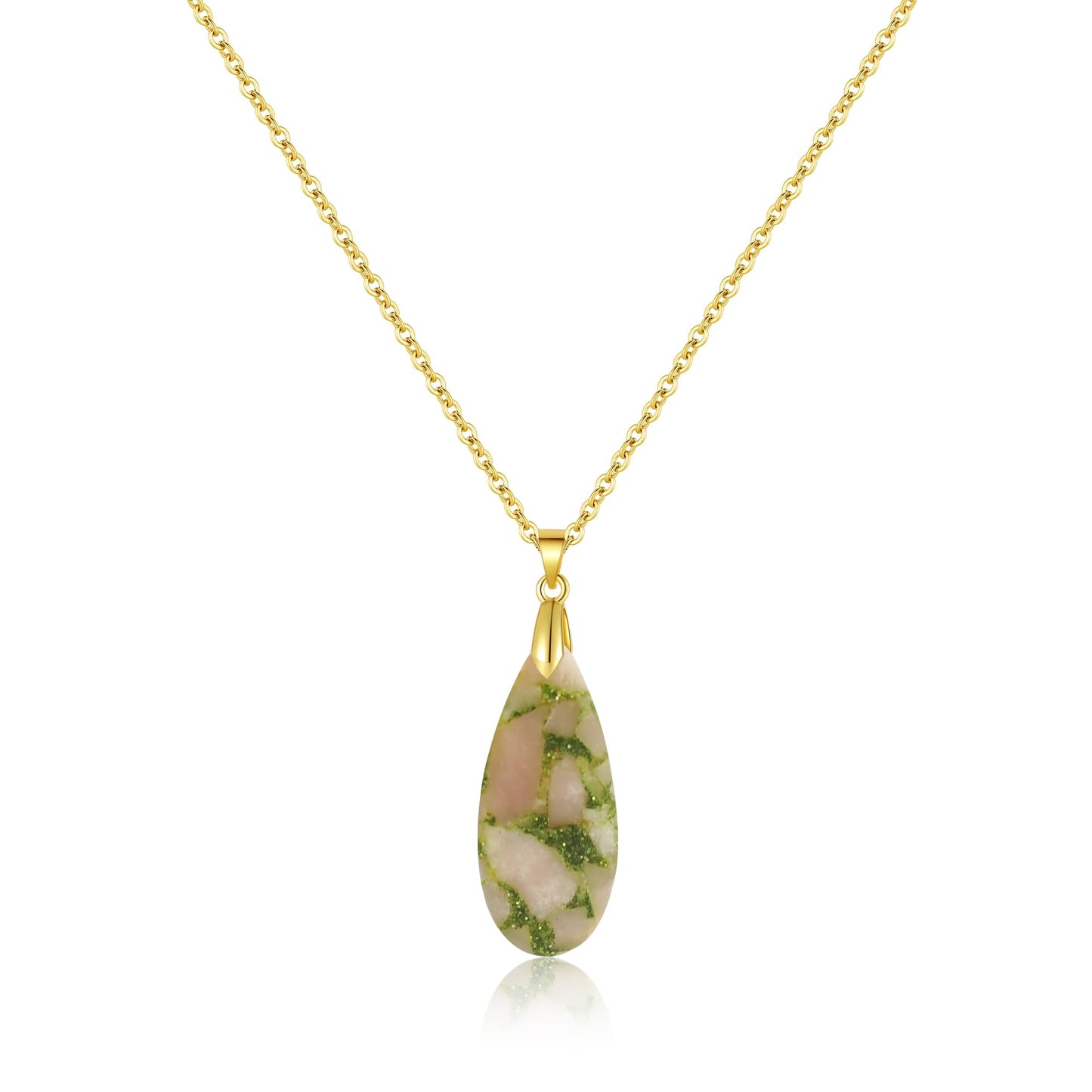 Inspirational Gifts Healing Gold Pendant Gold Necklaces for Women���Get Well Soon Encouragement Gifts for Women Friends Sister Mom, Natural stone Pendant Healing boho Friendship Jewelry for women (Brilliant Pink Green- Gold)
