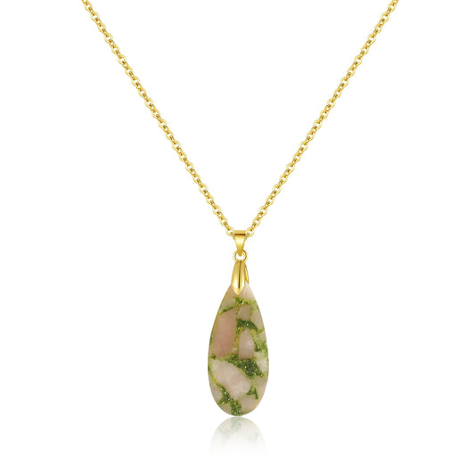 Inspirational Gifts Healing Gold Pendant Gold Necklaces for Women���Get Well Soon Encouragement Gifts for Women Friends Sister Mom, Natural stone Pendant Healing boho Friendship Jewelry for women (Brilliant Pink Green- Gold)