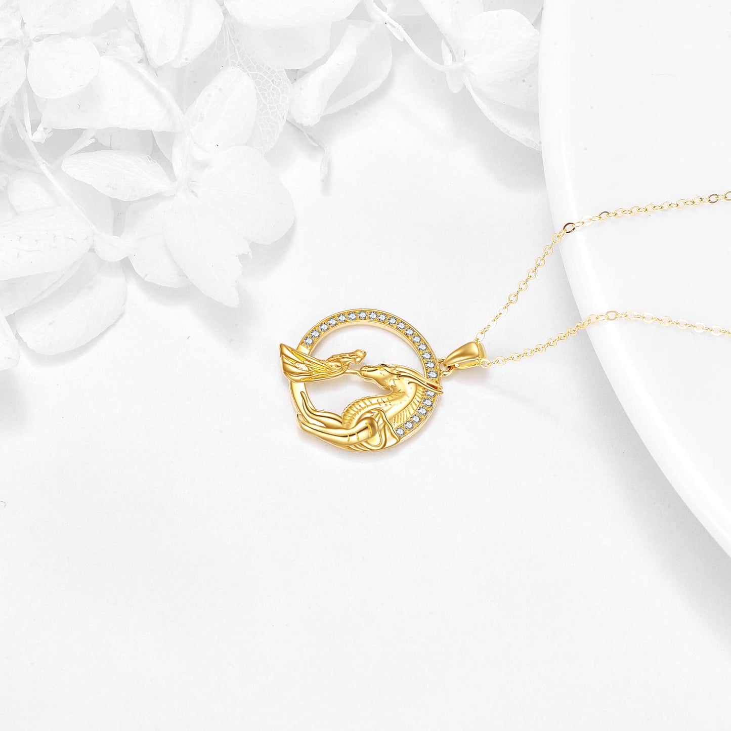 KECHO Dragon Necklace Gifts for Women Yellow Gold Women and Dragon Necklace Queen Princess Stroking Dragon Jewelry Christmas Gifts for Mother Daughter