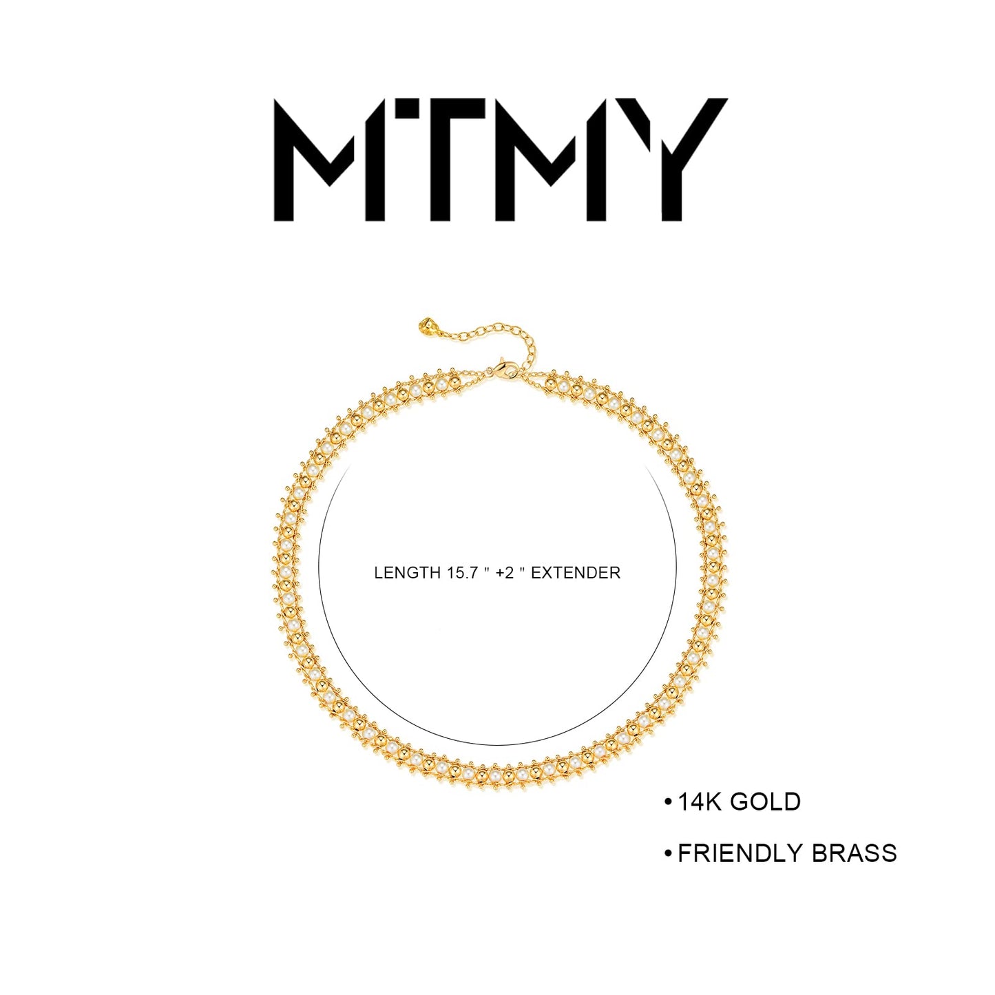MTMY Beads Choker Necklace,14K Gold Plated Dainty Beaded Chain Choker Necklace Delicate Fashion Jewelry Gift for Women(pearl beads)