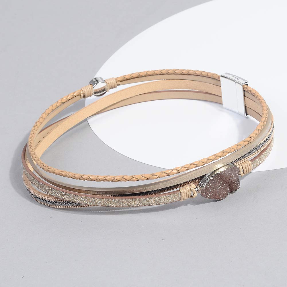 Artilady Leather Wrap Bracelet for Women - Handmade Clasp Bangle Bracelet with Pearl Beads Crystal Wristbands Jewelry Gift for Ladies and Mother