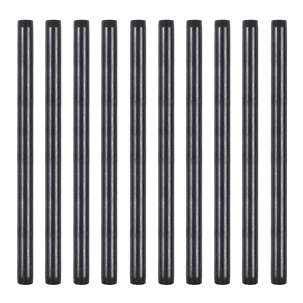Niubid 10 Pack 1/2 Inches x 16 Inches Black Malleable Steel Nipples Fitting, DIY Steampunk Industrial Vintage Style.