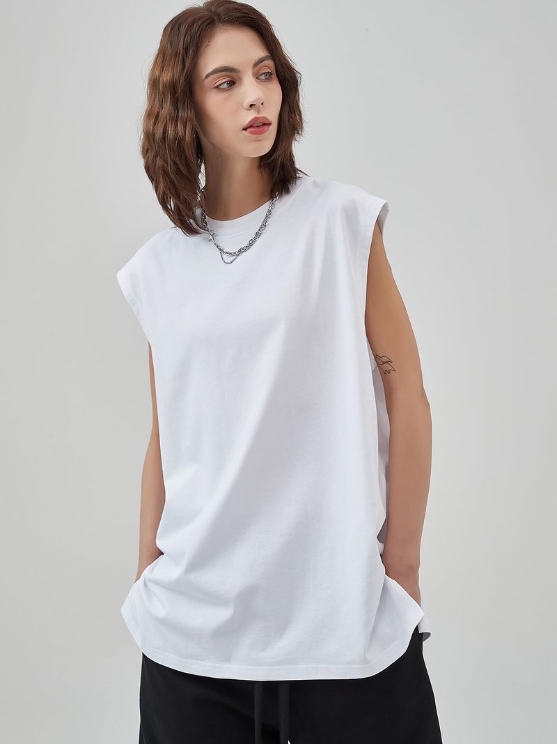 SnowElve Mens Workout Tank Tops Sleeveless Tee Shirts Men Muscle Shirt Gym Cotton T Shirts Running Beach Loose Fit Tee（A-White,S