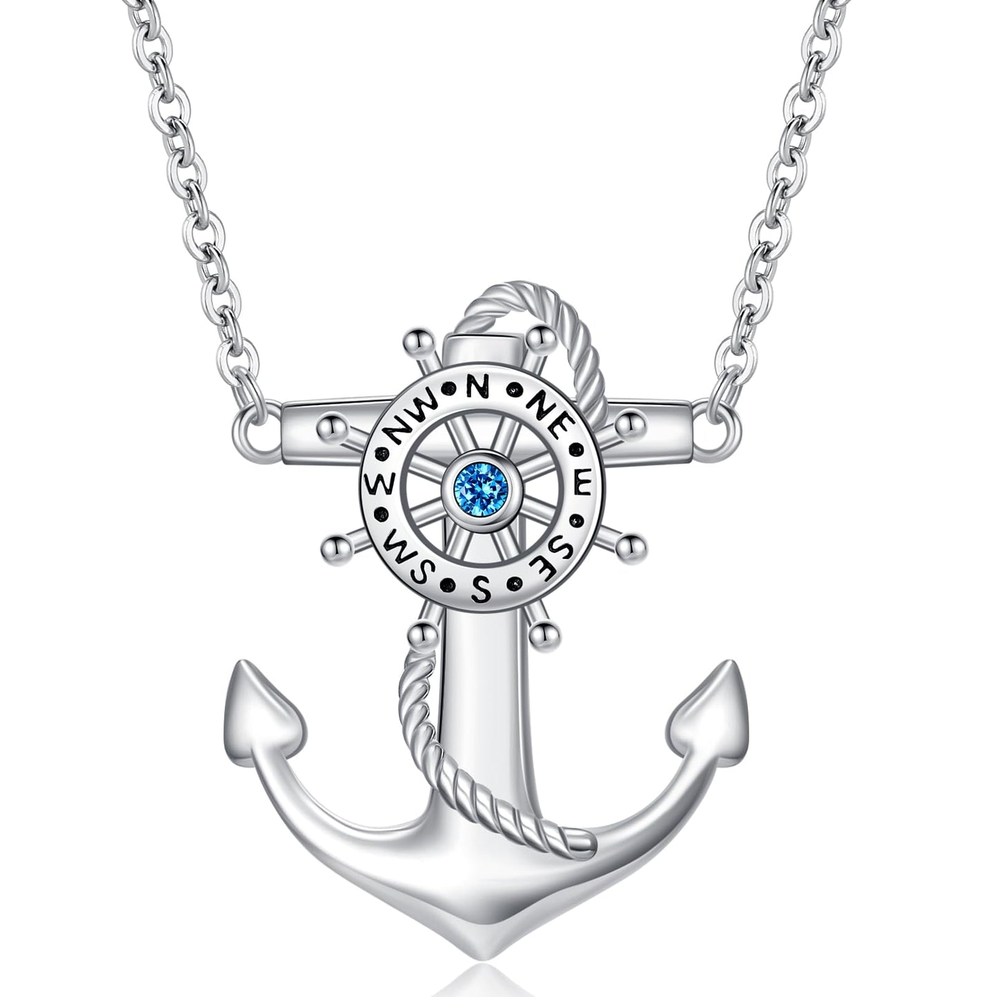KoyeKei Anchor Necklace for Women Sterling Silver Anchor Compass Pendant Nautical Ocean Jewelry Breach Sailing Graduation Gifts for Her Men