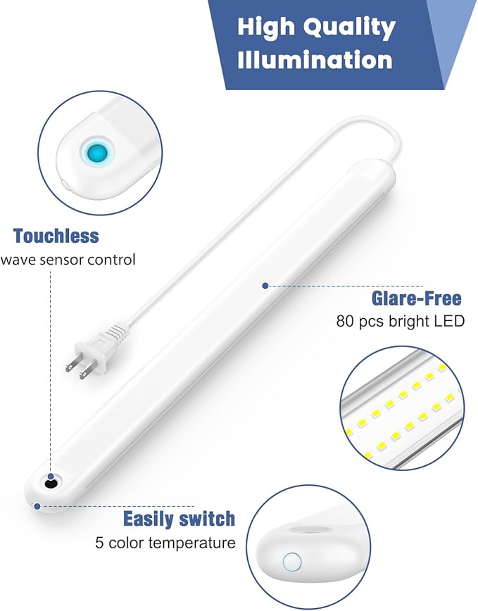 MYPLUS 16" Under Cabinet Lighting, Hand Wave Sensor Under Counter Lights for Kitchen, 600LM Bright LED, 5 Color Temps, Dimmable Under Cabinet Lights Plug in for Desk,Sink,Workbench