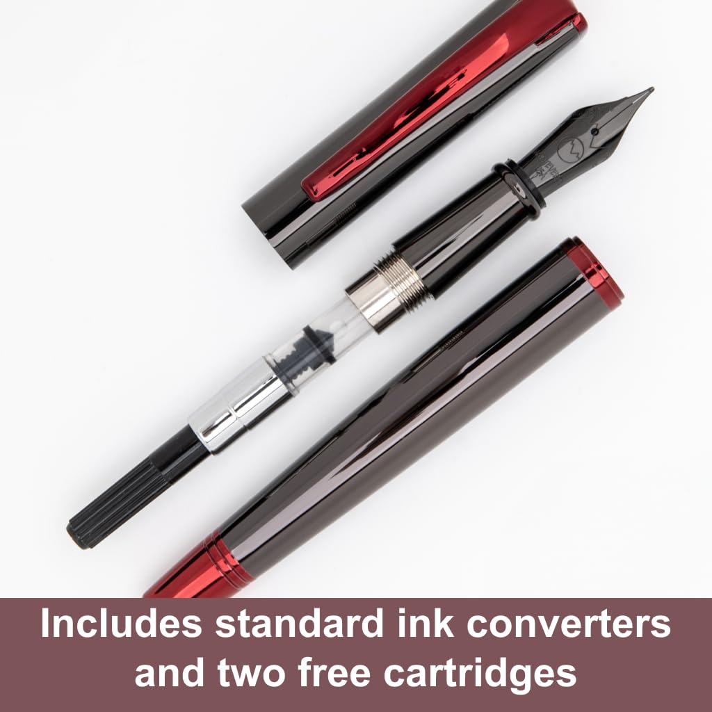 Monteverde USA Impressa Fountain Pen Gun Metal with Red Trim - Fine Point - JoWo German Nib