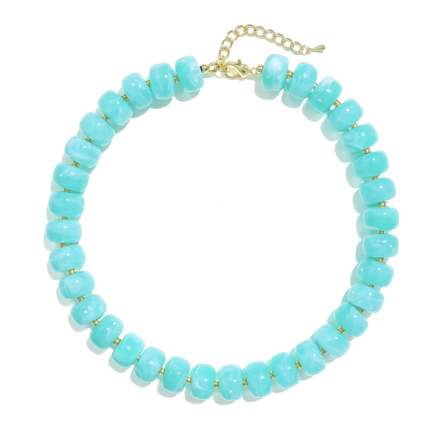 Badu Lake Blue Chunky Beaded Necklace for Women,Acrylic Bead Choker Statement Necklace Cute Trendy Necklaces Jewelry Gifts