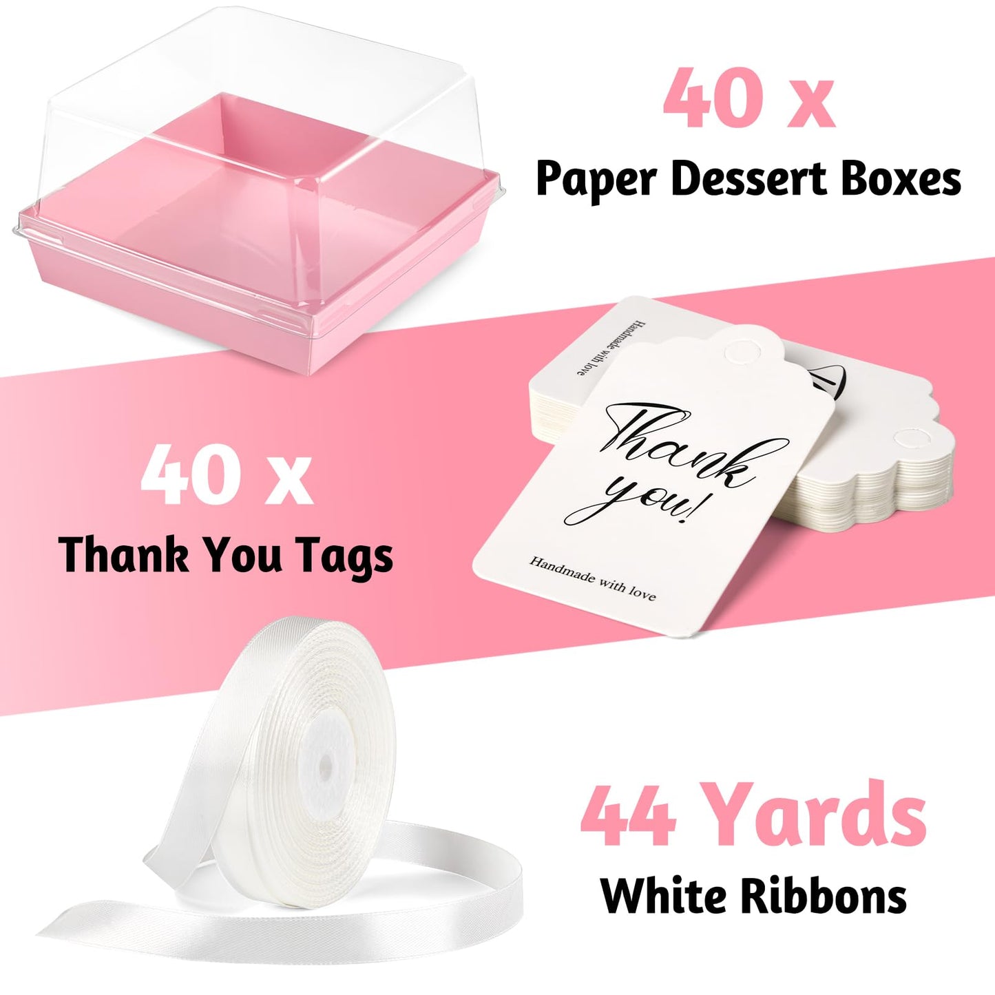 ZORRITA 7 x 7 x 4 Inches Paper Cake Boxes with Clear Lids, 40 Pack Disposable Charcuterie Boxes Square Food Containers for 4-6 Inch Cake, Dessert, Pie, Cupcake, Bakery (Pink)