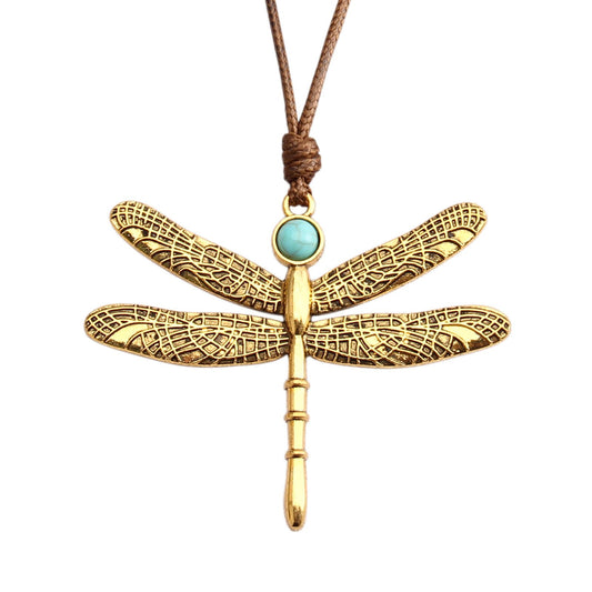 joymiao Dragonfly Necklace Gold Leather Necklace for Women Bohemian Necklace Turquoise Jewelry Cord Necklaces With Pendant Animal Necklaces for Girls