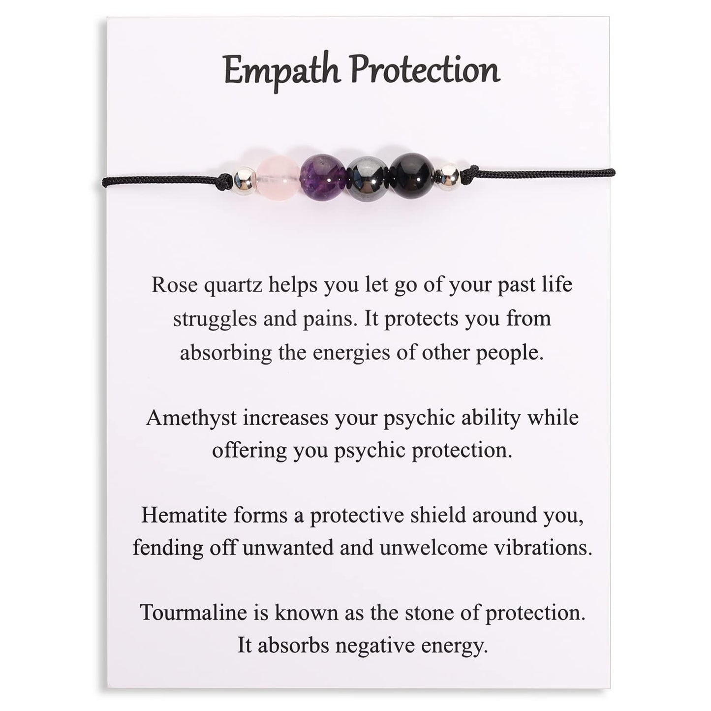 Korotho Empath Protection Bracelet Empath Bracelets Gifts for Her Natural Healing Crystal Beaded Bracelet, Tourmaline, Amethyst, Hematite, Rose Quartz, Jewelry for Friends Daughter Mom