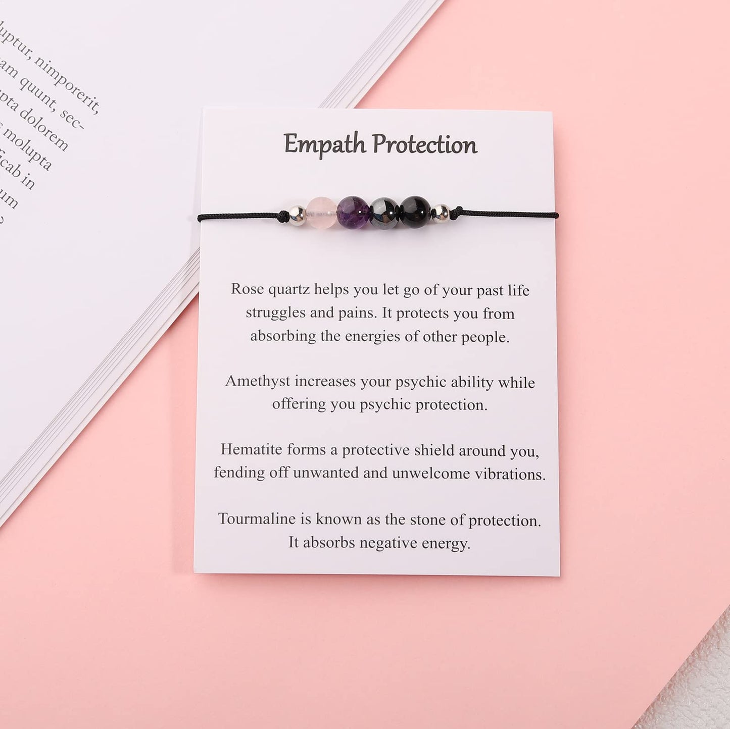 Korotho Empath Protection Bracelet Empath Bracelets Gifts for Her Natural Healing Crystal Beaded Bracelet, Tourmaline, Amethyst, Hematite, Rose Quartz, Jewelry for Friends Daughter Mom