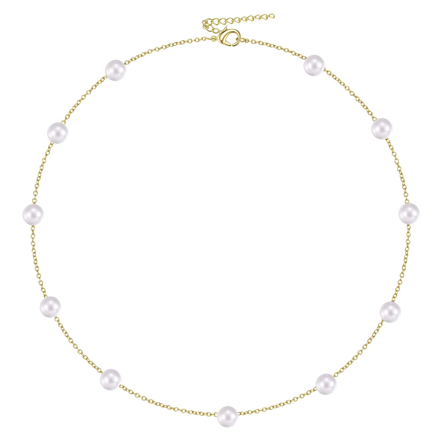 ORAZIO Dainty Gold Pearl Necklaces for Women, 14K Gold Plated Faux Pearl Choker Necklaces Trendy Small Pearl Necklace Strand Wedding Prom Bridal Pearls Jewelry Gifts 20 in 6mm