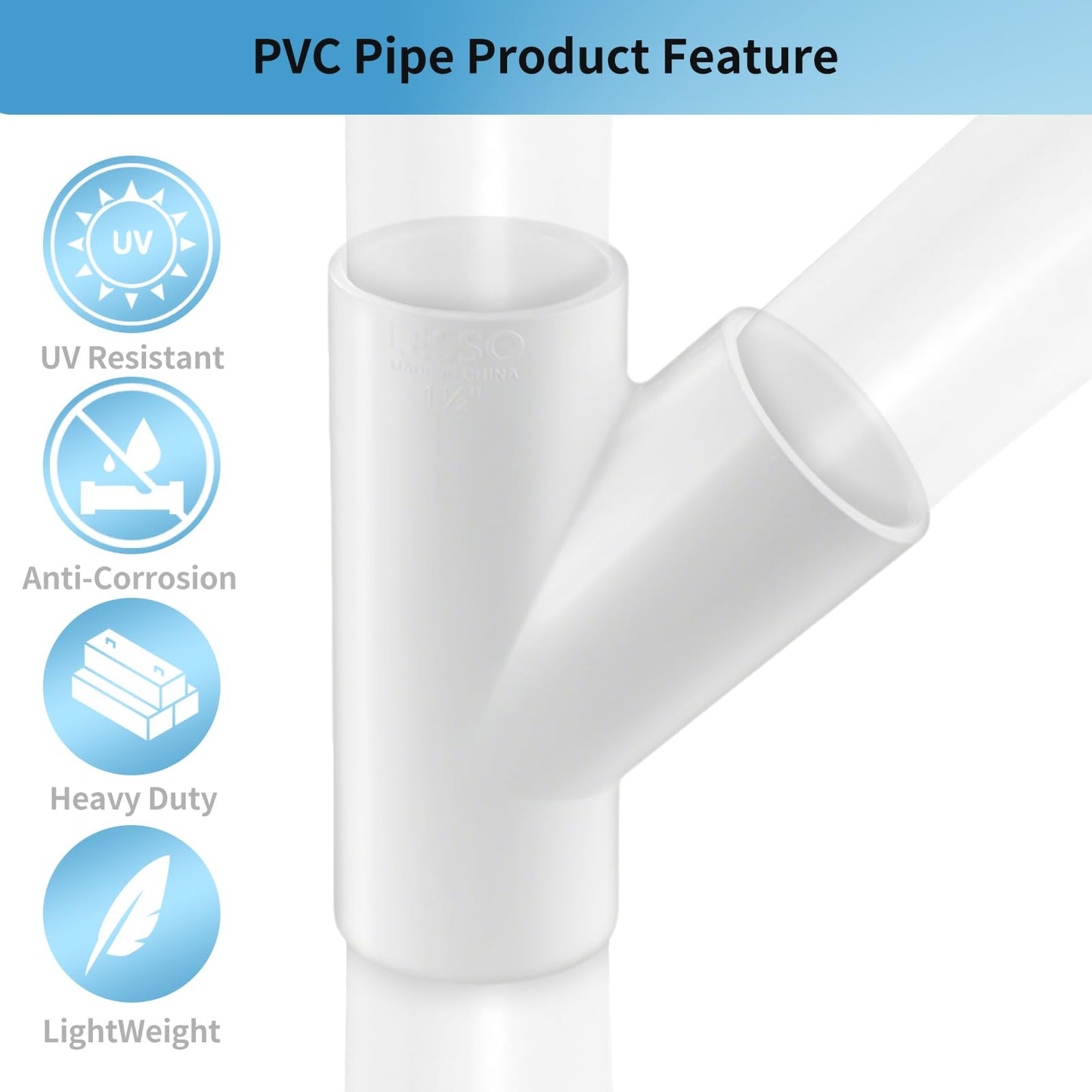 LESSO 8 Pack PVC Pipe Fittings, 1/2 inch PVC Wye Y Fittings for DIY Building Furniture Greenhouse Shed Pipe Fittings Tent Connection, SCH40 White