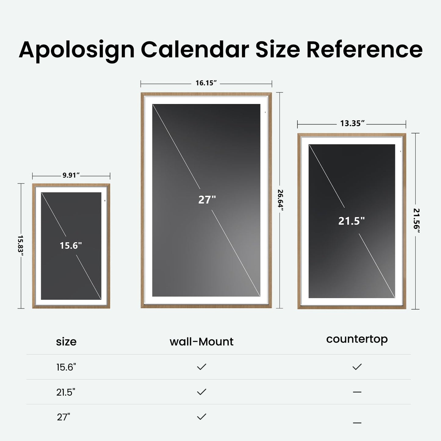 Apolosign 21.5-inch Digital Calendar : Dual Mode Smart Wall Planner, No Subscription, Install Apps, Sync Calendars, Electronic Touchscreen Interactive Display for Family Schedules, Chore Chart (Teak)