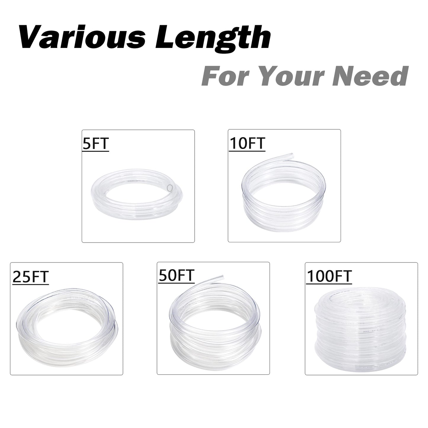 DAVCO 1/2" ID - 10 ft Clear Vinyl Tubing, Low Pressure Flexible PVC Tube, Heavy Duty UV Chemical Resistant Lightweight Plastic Vinyl Hose, BPA Free and Non Toxic, with 2 Stainless Clamps