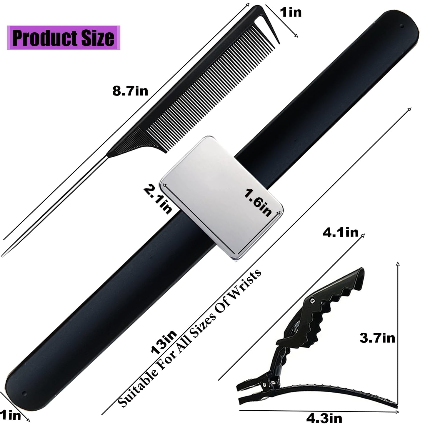 Magnetic Wristband for Hair Stylist Pin Wristband Wrist Pin Holder Braiders Wristband with 4 Pieces Hair Rat Tail Combs 6 Pieces Plastic Clip (Black)