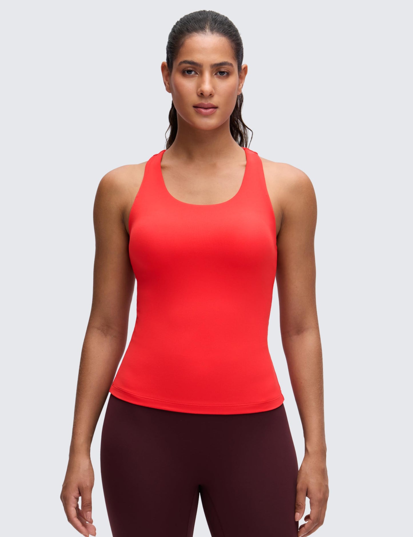 CRZ YOGA Butterluxe Workout Tank Tops for Women Built in Bras Padded - Racerback Athletic Spandex Yoga Camisole Deep Red X-Large