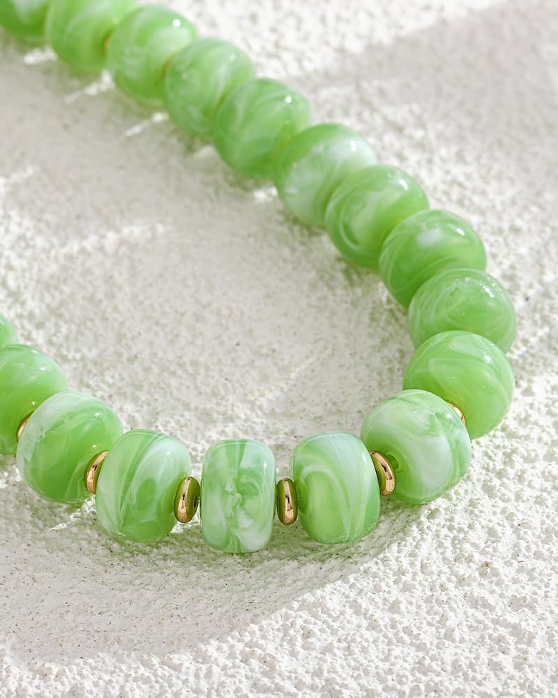 FAUTHENTICUTE Green Beaded Choker Necklace for Women Chunky Statement Western & Beach Summer Beaded Necklaces Trendy Everyday Boho Bead Choker Necklaces for Women