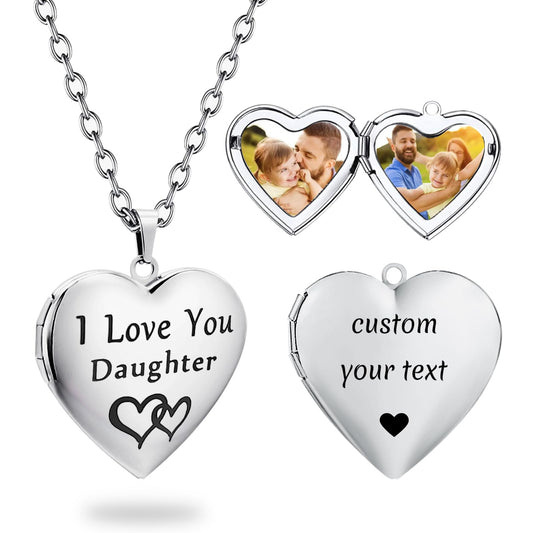 PHOCKSIN Custom Locket Necklaces For Daughters Personalized Photo Necklace Heart Locket Necklace Customize Necklace Mothers Day Gifts for Daughter