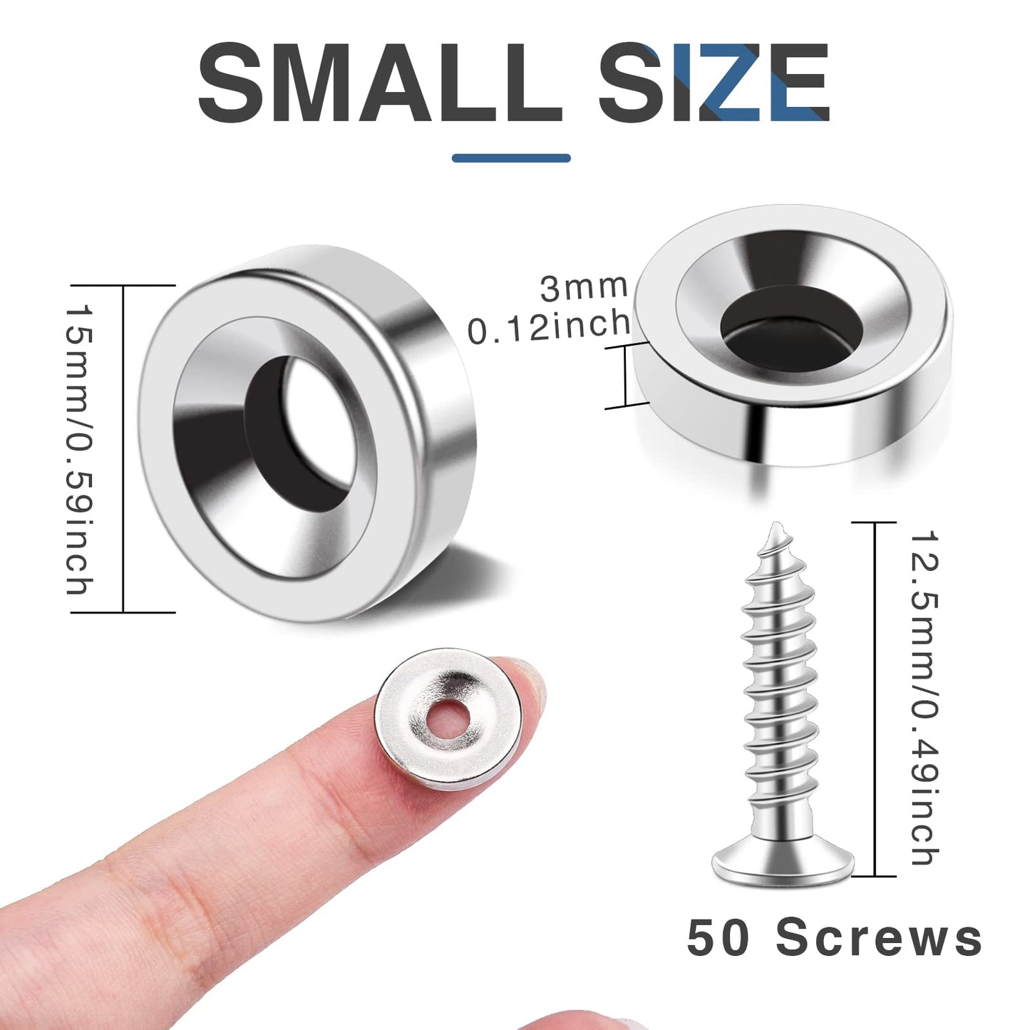 MIKEDE 50Pcs Magnets, Strong Neodymium Magnets Small Round Magnet with Hole, Heavy Duty Rare Earth Magnet Disc Countersunk Hole with 50Pcs Stainless Screws for Locker, Tool Storage, Crafts