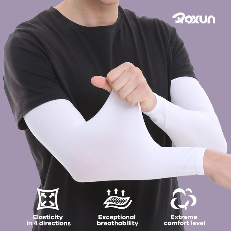 ROXUN 2 Pairs Arm Sleeves, Cooling UV Sun Protection Sports Compression for Men/Women Black+Red