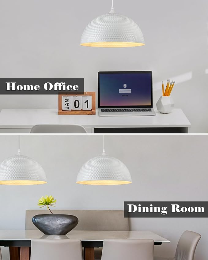 White Pendant Light 2 Pack, 16 inch Large Industrial Pendant Light, Farmhouse Kitchen Pendant Lighting, White Dome Pendant Lights for Kitchen Island, Dining Room Living Room