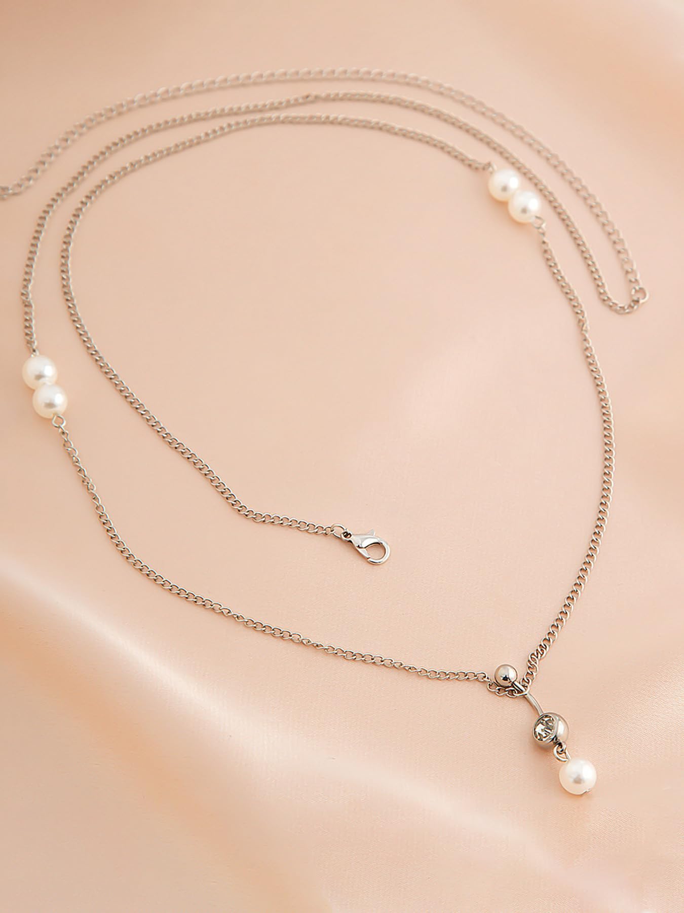 Longita Silver Waist Chain for Women Silver Belly Chain With Belly Rings Layered Stomach Chains Pearl Body Chain Waist Jewelry with Navel Ring