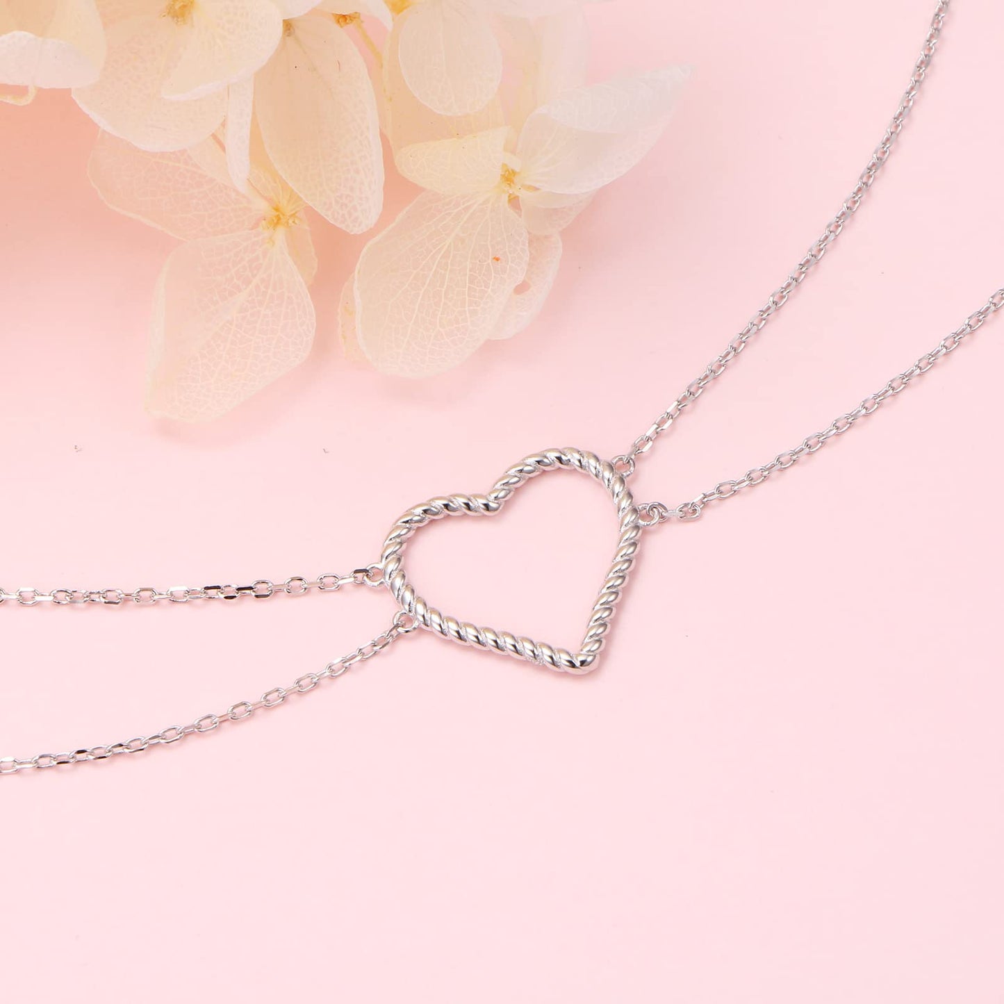 DAOCHONG S925 Sterling Silver Layers Heart Choker Short Dainty Necklace Pendant for Women Jewelry Gift