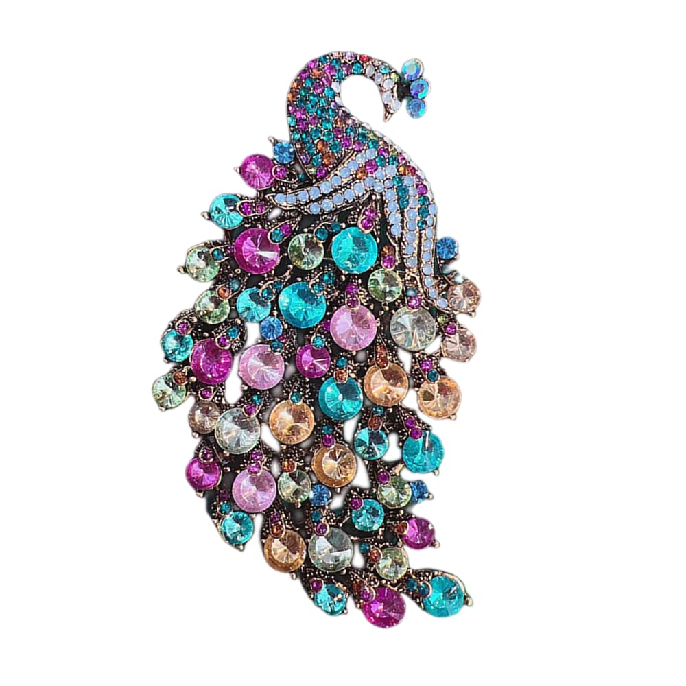 Rhinestone Peacock Brooch Pin for Women Girls Fashion Exquisite Exaggerated Big Crystal Bird Animal Brooches Lapel Pins Elegant Dress Accessories Wedding Christmas Birthday Jewelry Gift (Colorful CZ)