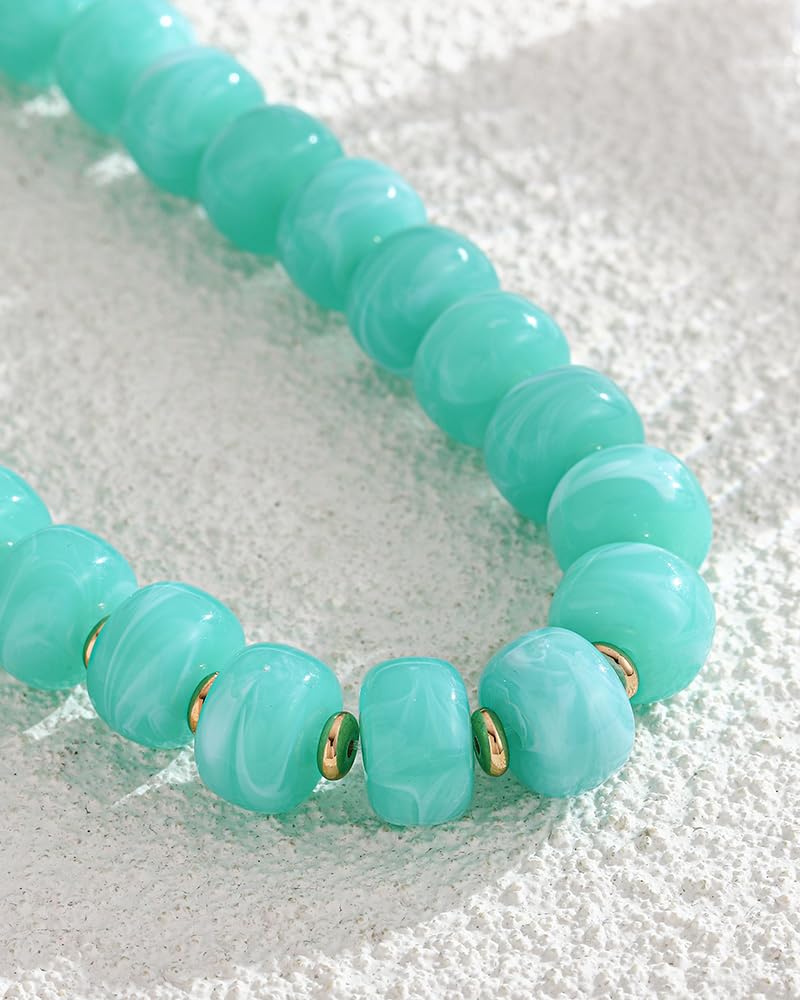 FAUTHENTICUTE Chunky Turquoise Beaded Necklace for Women - Adjustable Choker with Light Blue Resin Beads Boho Bead Statement Necklaces Trendy Summer Beach Fashion Jewelry Gifts