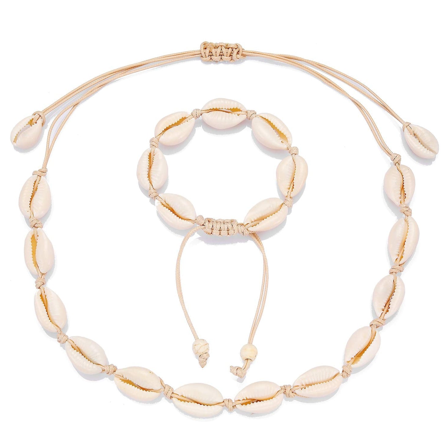 Starain 2Pcs Shell Necklace Anklet for Women Handmade Adjustable Puka Beach Shell Necklace Set