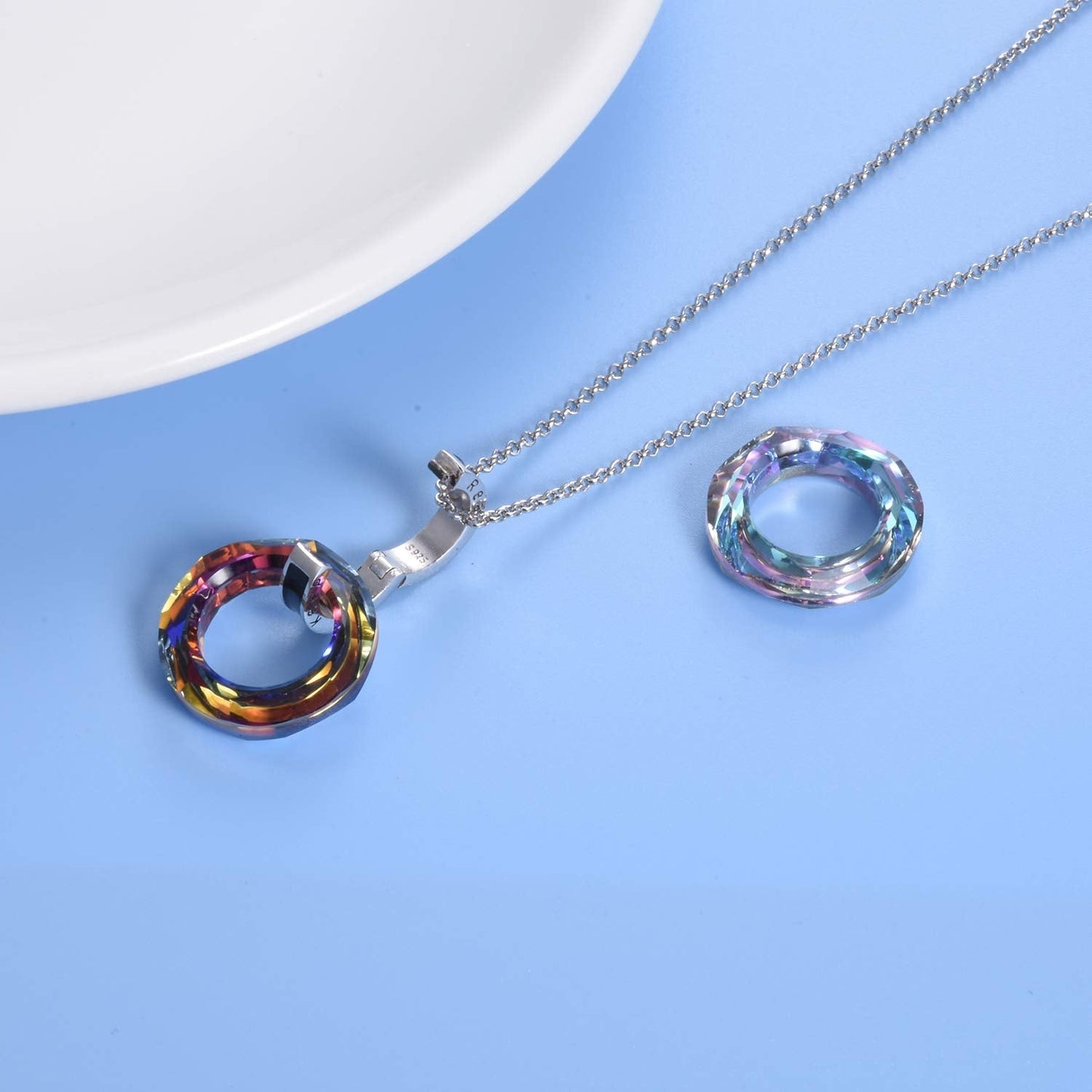 AOBOCO Circle Crystal Necklace 925 Sterling Silver Crystals Pendant Necklace for Women with Austrian Crystals Jewelry for Women Christmas Birthday Holiday Gifts (Inspirational Crystal)