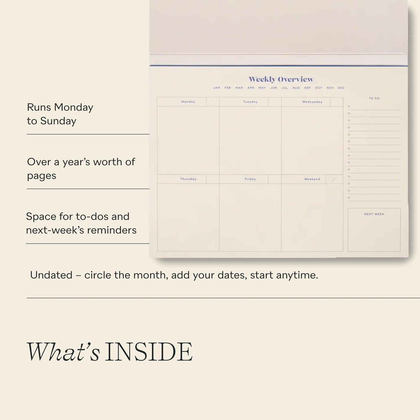 Papier Joy Weekly Desk Planner - Beige | 1 Page Per Week | Weekly Plan Section & Next Week Notes | TearOff Design | Table Top Office Essentials | 52 Sheets | Undated | Time Management & Organizer Gift