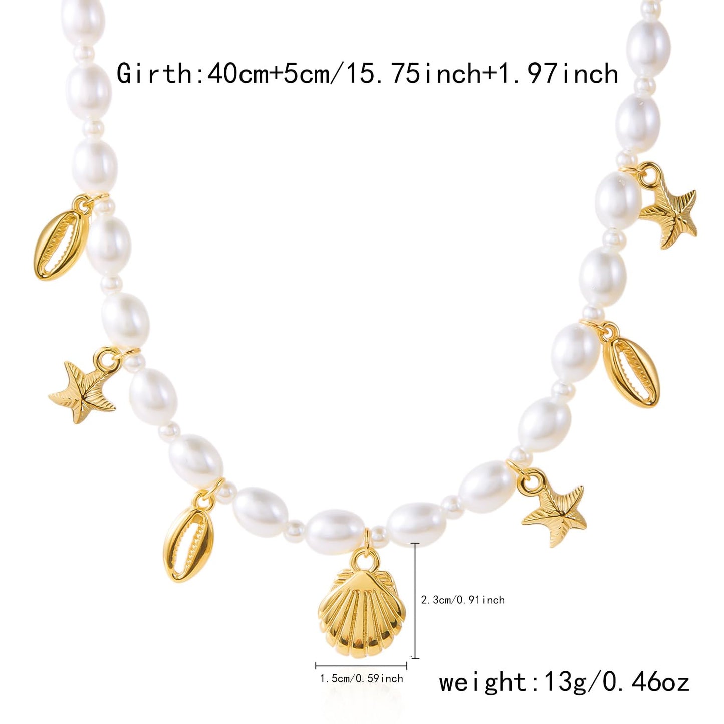 Shell Starfish Necklace for Women Gold Plated Pendant Pearl Necklace Boho Beaded Dainty Adjustable Necklaces Shell Conch Summer Beach Cuff Jewelry Accessories