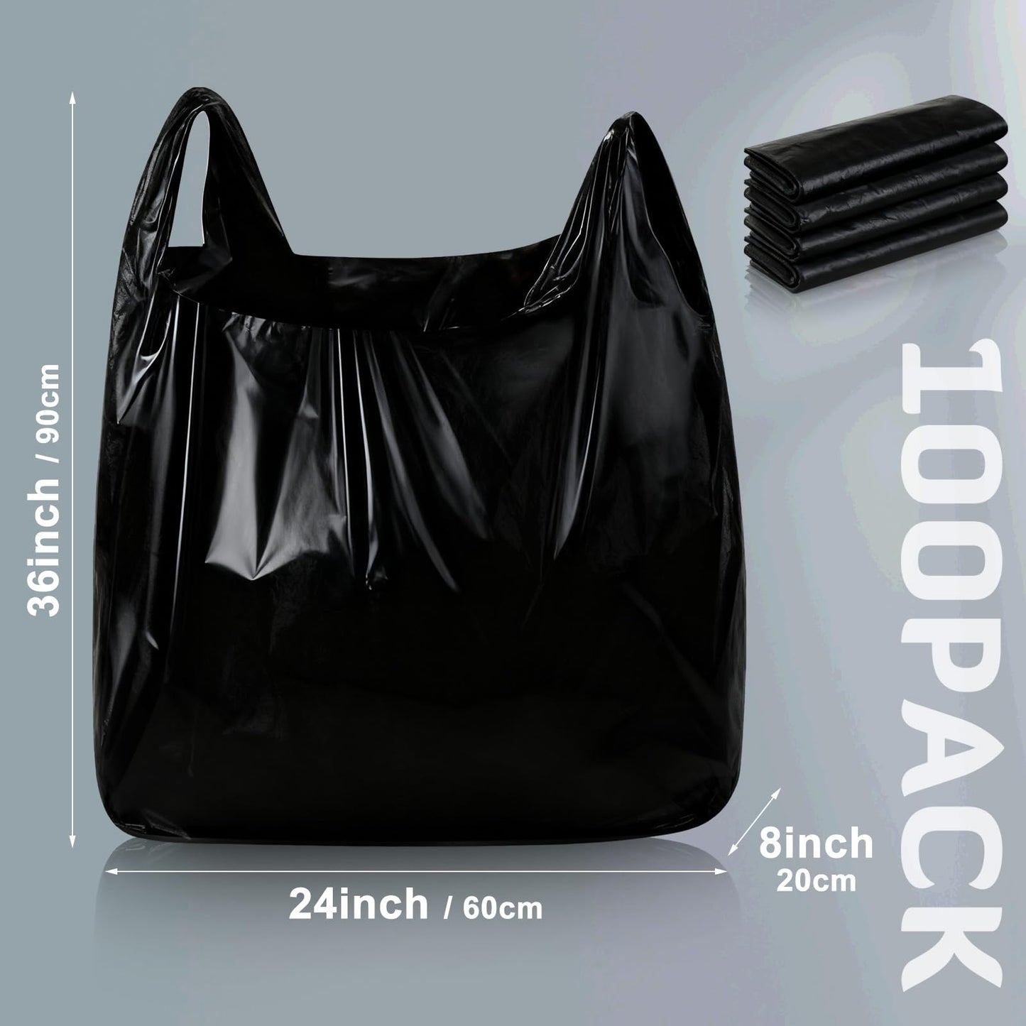 AmazingSpark 100 Pack Extra Large Plastic Shopping Bags with Handles, 36'' x 24'' x 8'', Reusable Heavy Duty T-shirt Bags Bulk with Handles for Grocery Restaurant, Retail, Business(Fits 30 Gallon)