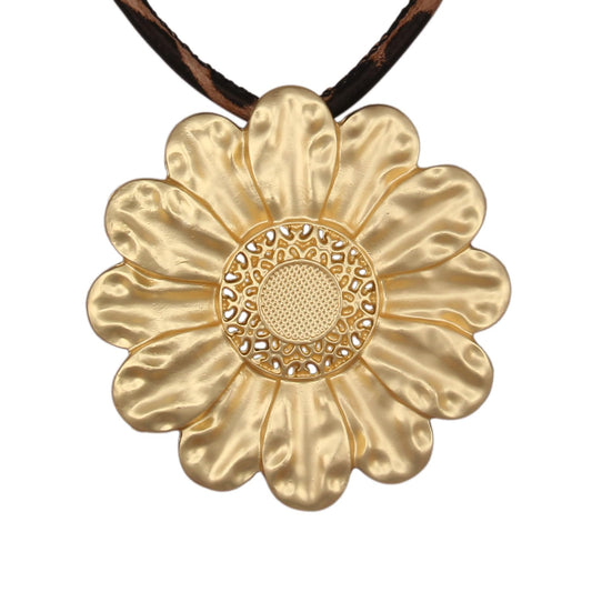 joymiao Chunky Necklace for Women Statement Cord Necklaces Vintage Hippie Necklace with Large Gold Floral Pendant Long Chain Bohemian Jewelry