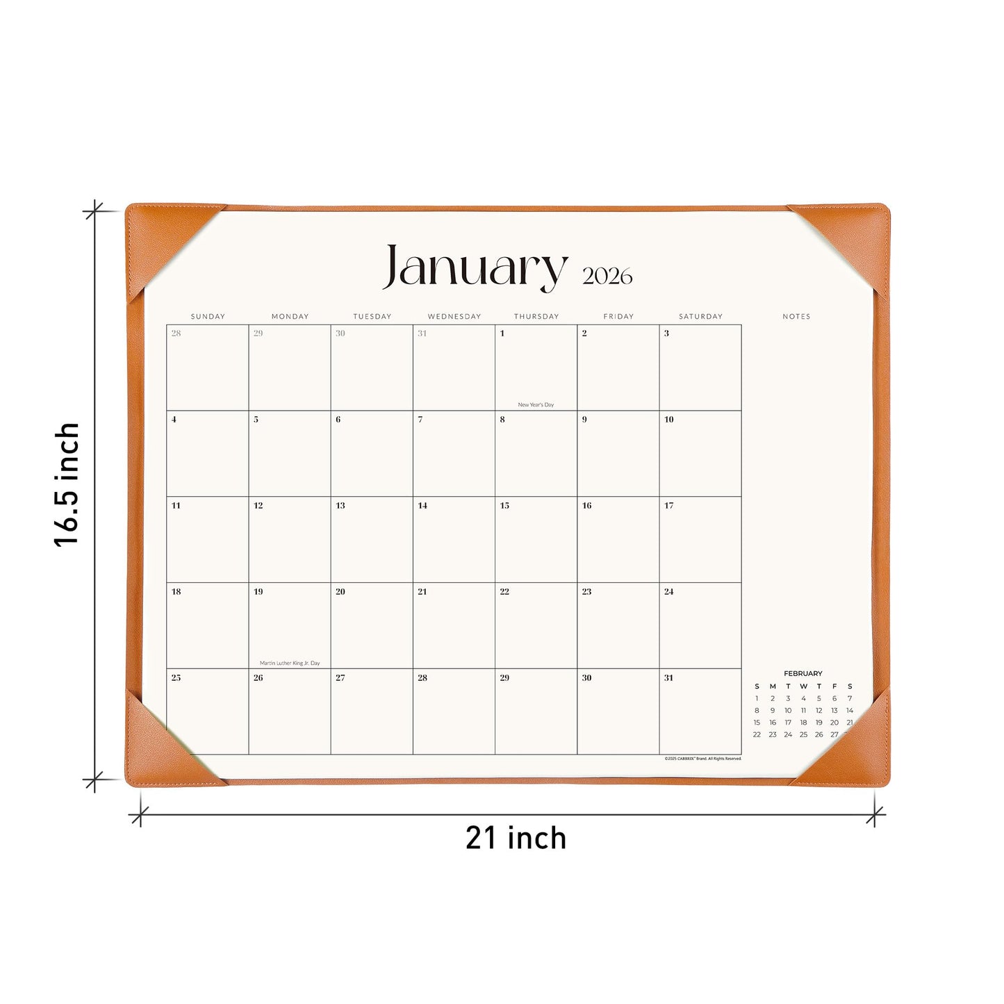 Simplified Desk Calendar 2026 with Desktop Mat, Cabbrix Large Desk Pad Calendar 21" x 16-1/2" Including January 2026 to June 2027 Desk Blotter Calendar for Home School and Office (Brown)