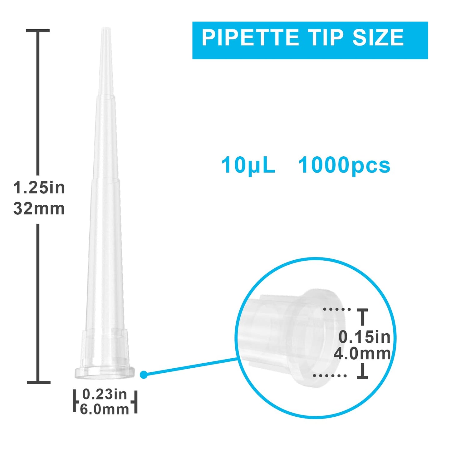 ONiLAB Pipette Tips 10 UL 1000 PCS Laboratory Universal Plastic Liquid Pipettor Tips Polypropylene (PP) Autoclavable, Transparent