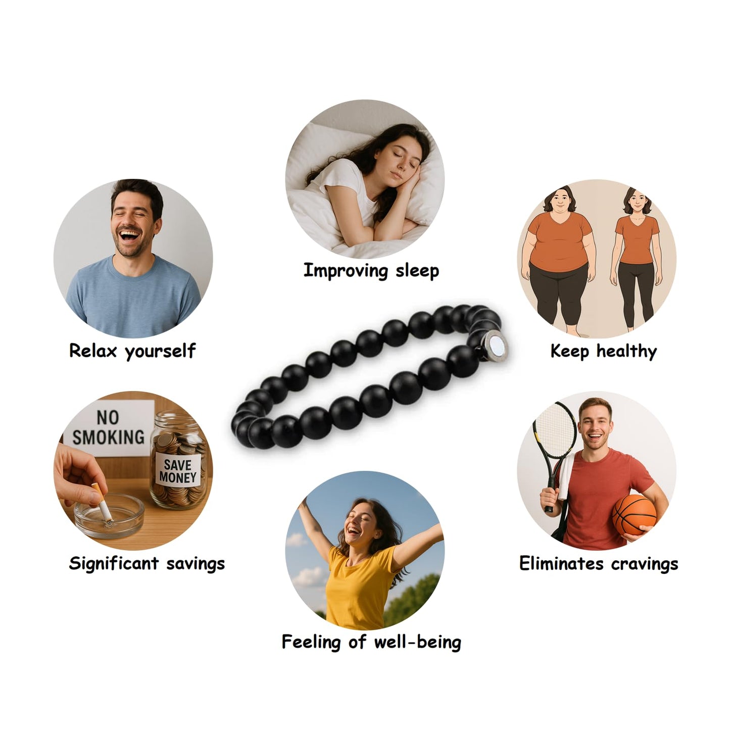 Mengji Life Glame Anti Smoking Bracelets for Women Men, Magtherapy Quitting Bracelet Stretch Adjustable Stop Smoking Cessation Effective Handmade Jewelry Gifts (1pcs-black)