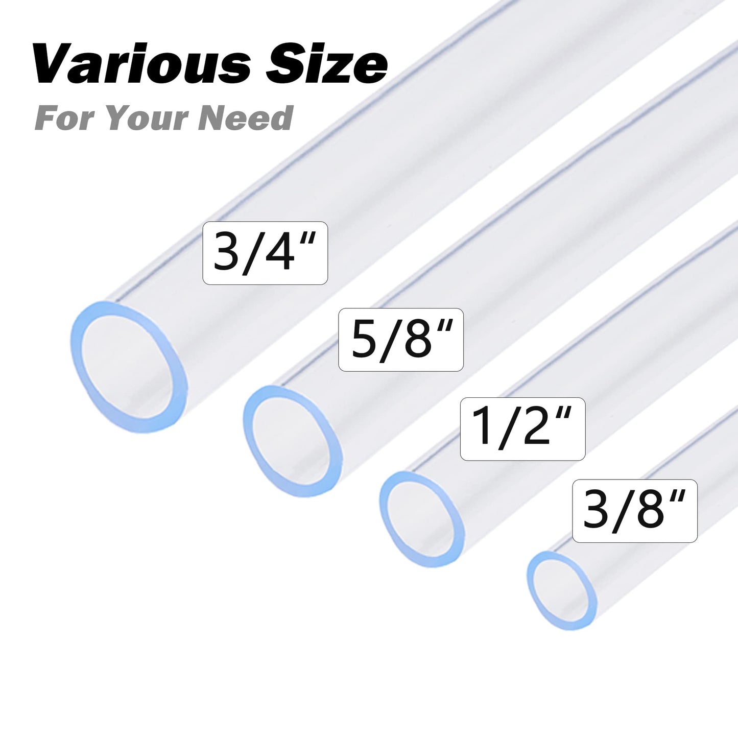 DAVCO 1/2" ID - 10 ft Clear Vinyl Tubing, Low Pressure Flexible PVC Tube, Heavy Duty UV Chemical Resistant Lightweight Plastic Vinyl Hose, BPA Free and Non Toxic, with 2 Stainless Clamps