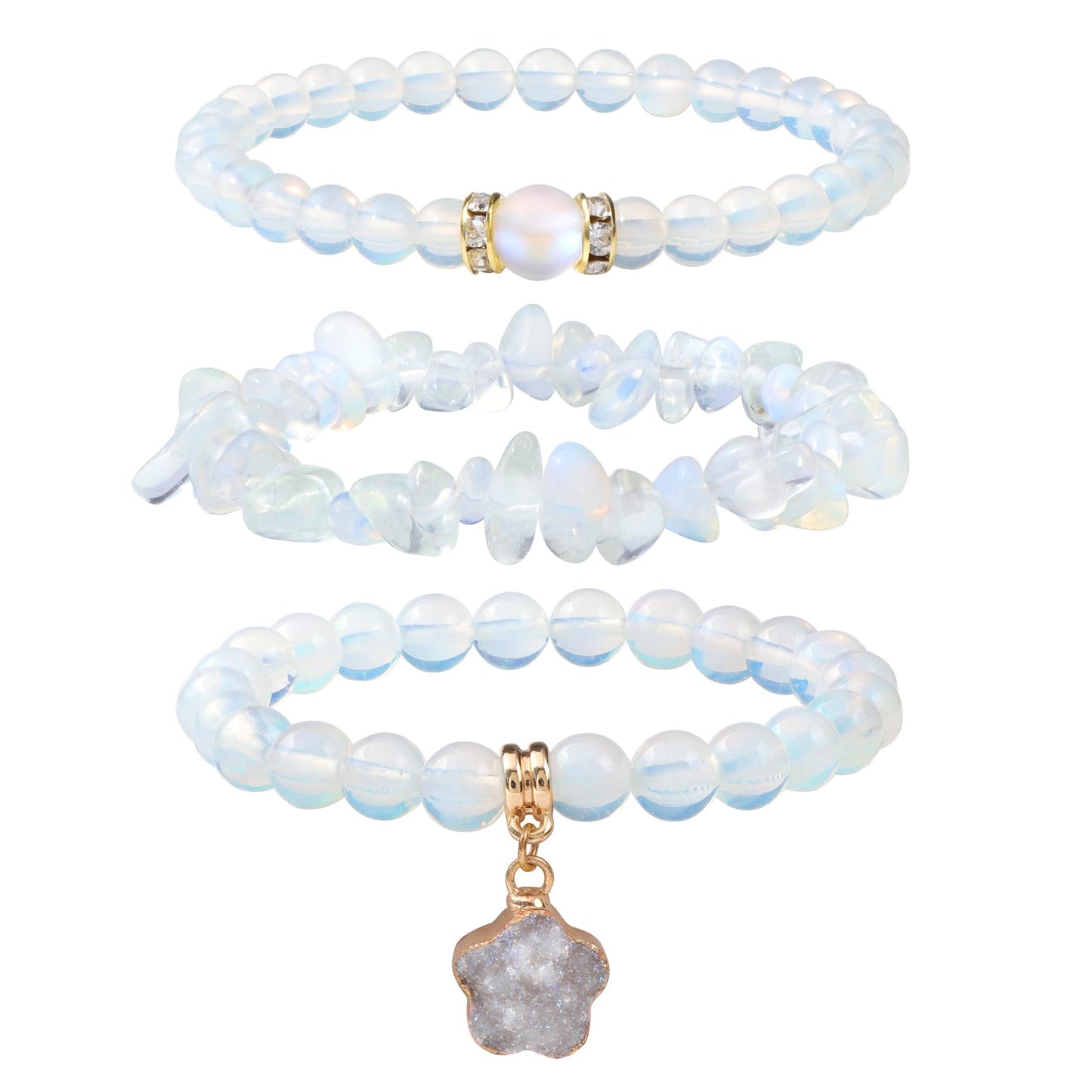 Vinswet Healing Crystal Beaded Bracelets for Women,Natural Amethyst Gemstones Bracelet,Anxiety Stress Relief Heart Charm Bracelet Handmade purple Jewelry Gifts for Women (Opal&labradorite)