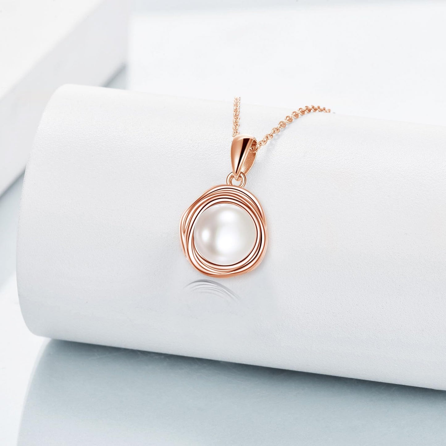 POPLYKE Pearl Necklaces for Women Rose Gold Plated 925 Sterling Silver Single Pearl Necklace Pearl Pendant 8mm Pearl Jewelry Gifts for Mom Wife