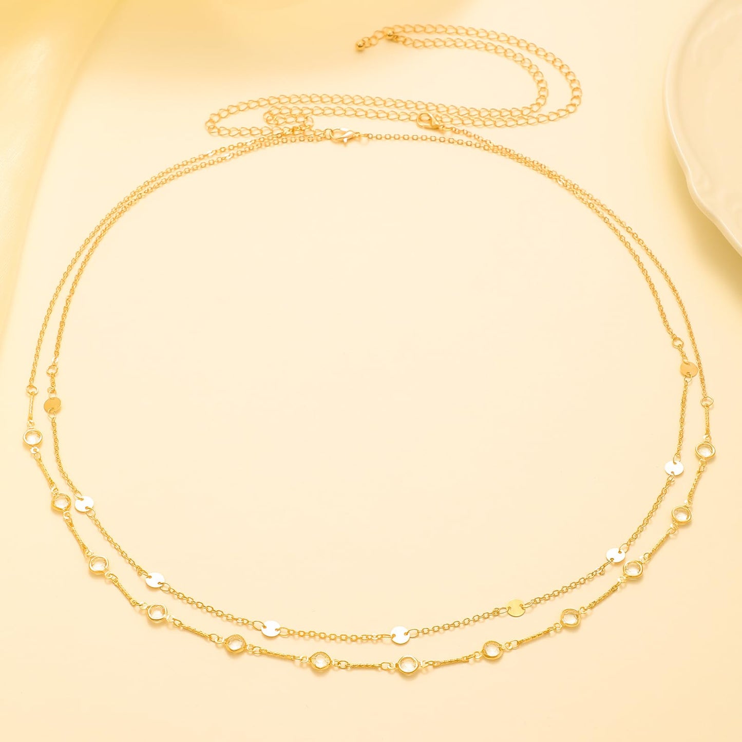 Waist Chain for Women 14K Gold Plated Layered Belly Chain Body Chain Adjustable Bikini Beach Body Jewelry for Women 2 Pcs/Set