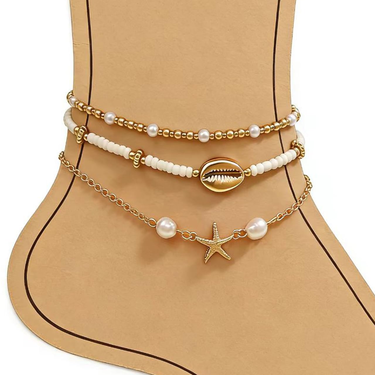 Smilelife Seashell Ankle Bracelets for Women Starfish Bracelets Layered Boho Puka Shell Anklet Cowrie Shell Bracelets Hawaiian Summer Beach Foot Chain Jewelry (Starfish)