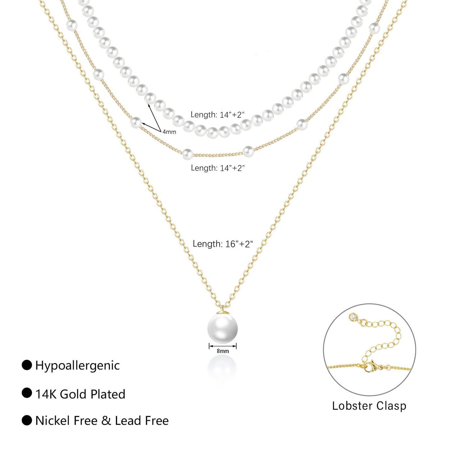 OGD Pearl Necklace for Women Trendy Layered 14K Gold Plated Dainty Pearls Pendant Choker Set Handmade Pearl Strand Gold Necklace Stack Simple Cute Jewelry Gifts for Women