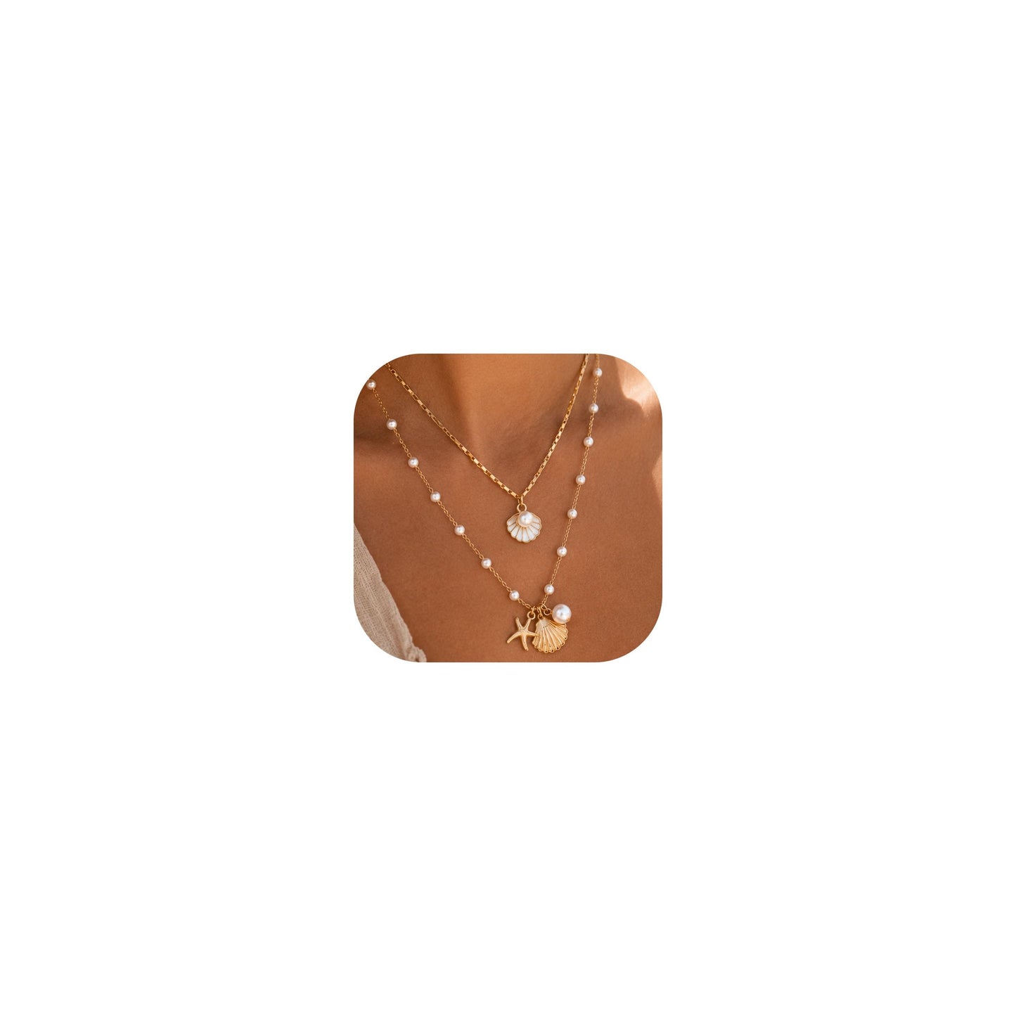 Starfish Shell Beach Necklace for Women Boho Gold Layered Seashell Necklace Conch Shell Pearl Mermaid Necklaces Beach Summer Essentials Jewelry Outfits